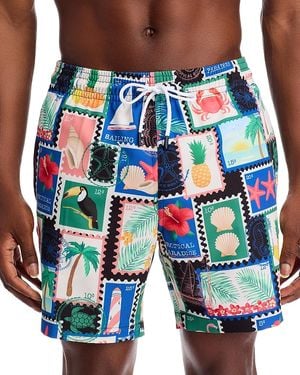Trunks Surf & Swim Sano Tropical Stamp Print 6.5 Swim Trunks - Blue