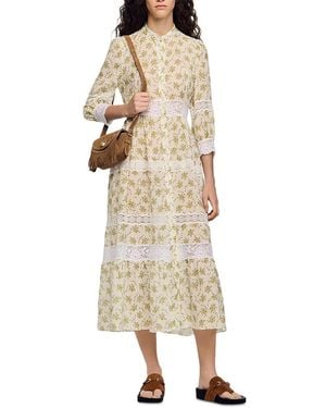Sandro Floral Lace Trim Maxi Dress - Natural