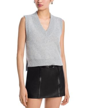 Aqua 100% Cashmere Super Brushed V Neck Sweater Vest - Gray