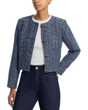 Aqua Collarless Tweed Blazer - Blue