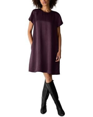 Eileen Fisher Textured Satin Short Sleeve Mini Dress - Purple