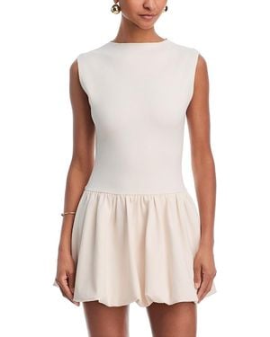 Aqua Ponte Mock Neck Bubble Mini Dress - White