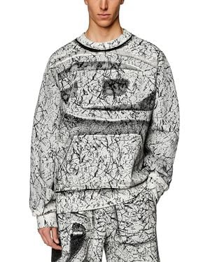 DIESEL S-Macoval Cotton Fleece Coated Logo Print Oversized Fit Crewneck Sweatshirt - Gray