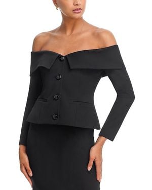 L'Agence Ingrid Off Shoulder Crop Blazer - Black