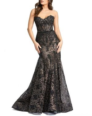 Mac Duggal Strapless Sweetheart Lace Embellished Beaded Trumpet Gown - Black