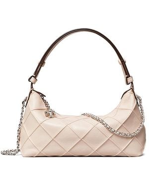 Tory Burch Fleming Quilted Distressed Leather Crossbody Bag - Natural