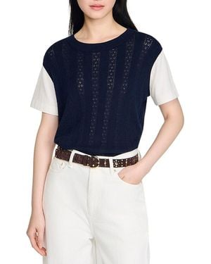 Sandro Layered Effect Pointelle Knit Sweater - Blue