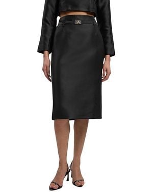 Karen Millen Satin Twill Belted Tailored Midi Skirt - Black