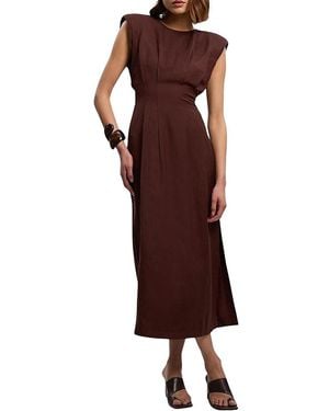 Karen Millen Linen Blend Pintuck Midi Dress - Brown