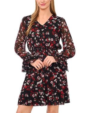 Cece V Neck Balloon Sleeve Dress - Black