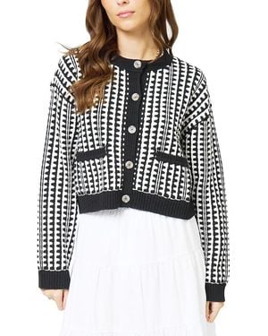 Central Park West Skye Scallop Stitch Cardigan Sweater - Black