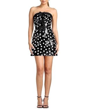 Dress the Population Alysia Strapless Polka Dot Sequin Bow Mini Dress - Black