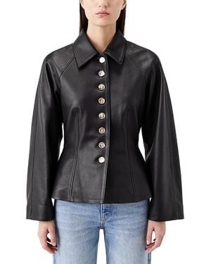 Tresser Leather Peplum Hem Raglan Sleeve Jacket - Black
