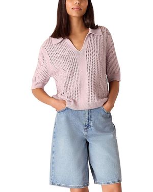 Whistles Pointelle Collar Detail Knit Sweater - Blue