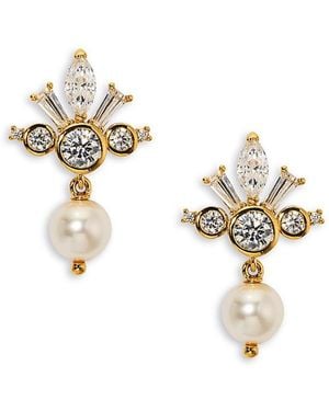 Nadri Cubic Zirconia & Imitation Pearl Under The Sea Crown Drop Earrings - Metallic
