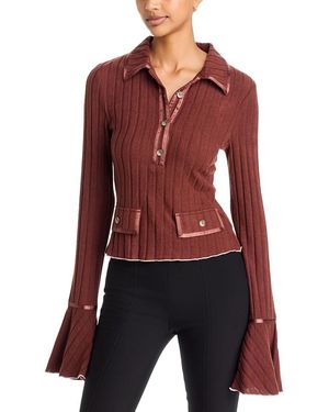 AREA STARS Remi Ribbed Button Placket Top - Red