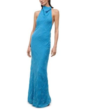STAUD Roselle Cowl Neck Backless Dress - Blue