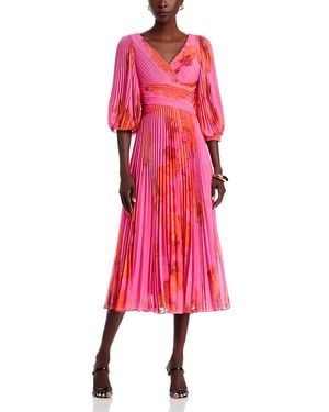 Teri Jon Printed Chiffon Pleated Dress - Pink