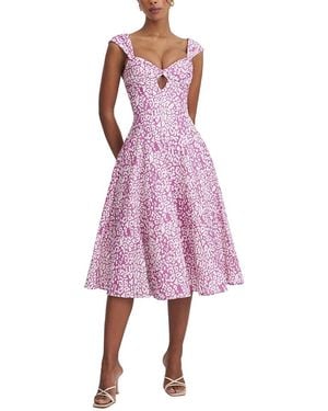 Miss Circle Wynonna Cheetah Linen Keyhole Midi Dress - Purple