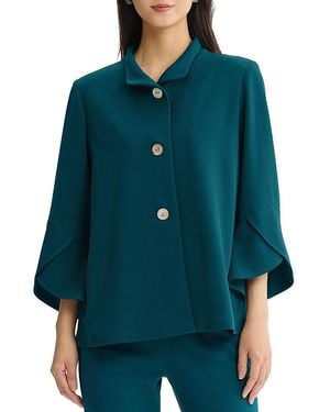 Ming Wang Button Front Bell Sleeve Deco Crepe Jacket - Blue