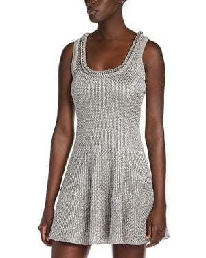McQueen Metallic Ring Knit Flared Mini Dress - Gray