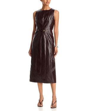 MILLY Elsie Faux Leather Sleeveless Midi Dress - Red