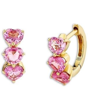 Sydney Evan 14K Sapphire Triple Heart Huggie Hoop Earrings - Pink