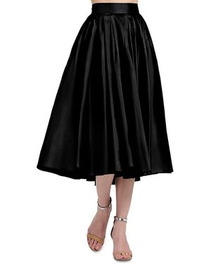 EMILY SHALANT Tea Length Pleated Soft Taffeta Skirt - Black