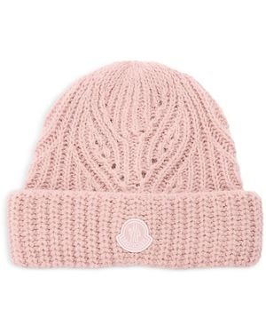 Moncler Wool Blend Ribbed Beanie Hat - Pink