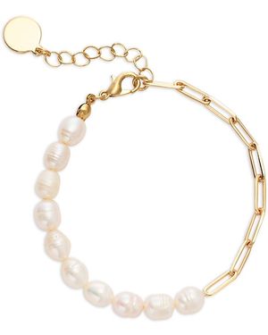 Aqua Cultured Freshwater Pearl Chain Bracelet - Metallic