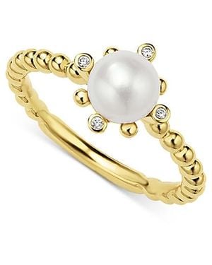 Lagos 18K Luna Cultured Pearl & Diamond Fleur Ring - Metallic
