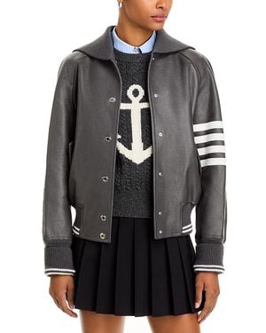 Thom Browne Leather Oversized Blouson Jacket - Gray