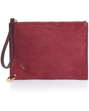 Chloé Spin Zipped Suede Pouch - Red