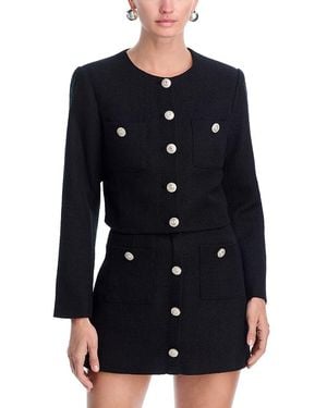 Aqua Tweed Rhinestone Button Jacket - Blue