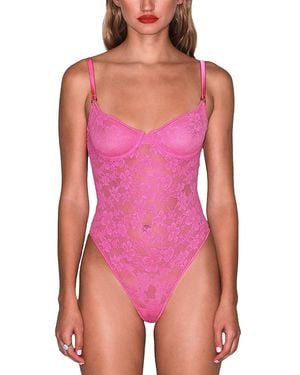 Fleur du Mal Le Stretch Multifit Lace Bodysuit - Pink