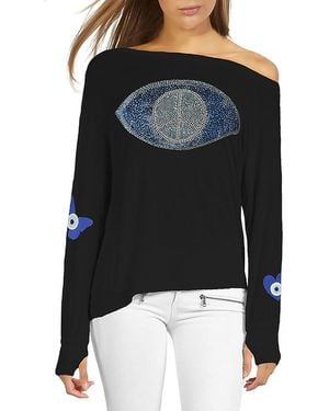 Lauren Moshi Krista Peace Evil Eye Long Sleeve Top - Black
