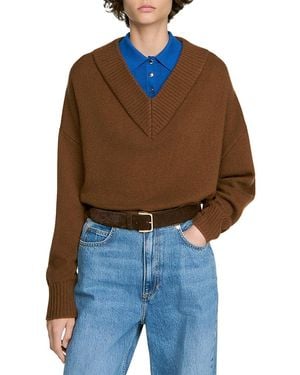 Sandro Sloane Wool & Cashmere Layered Sweater - Brown