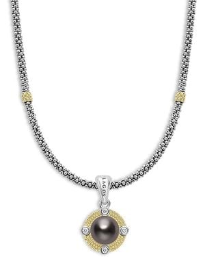 Lagos 18K & Sterling Luna Tahitian Pearl & Diamond Pendant Necklace, 16 - Metallic