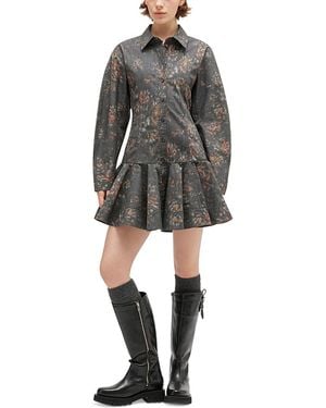 Ganni Floral Shirt Dress - Gray