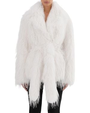 Lamarque Faux Fur Belted Coat - White