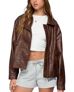Edikted Ardella Oversized Faux Leather Jacket - Brown