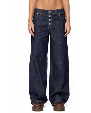 Edikted Polley Button Up Low Rise Baggy Jeans - Blue