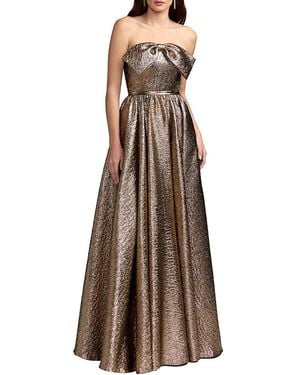 Mac Duggal Strapless Metallic Gown With Bow Detail - Brown