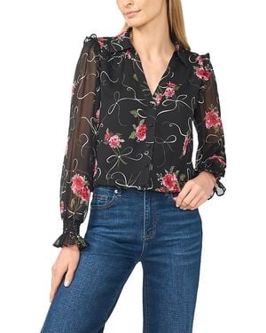 Cece Collared Ruffle Trim Top - Black