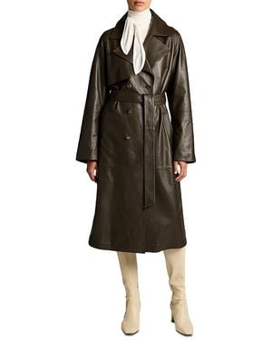 Vince Belted Leather Trench Coat - Black