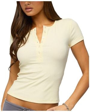 Edikted Elisabeth Henley T Shirt - Natural