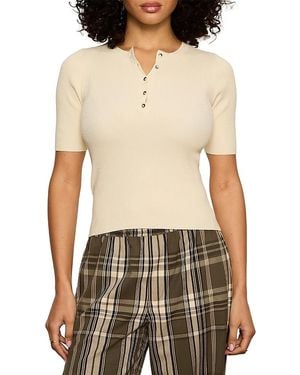 Sanctuary Ribbed Henley Tee - Brown