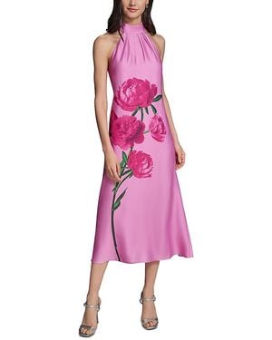 KARL LAGERFELD Floral Print Satin Crepe Halter Midi Dress - Pink