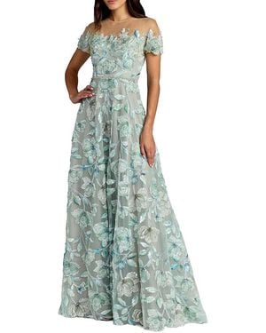 Mac Duggal High Neck Cap Sleeve Embellished A-Line Gown - Blue