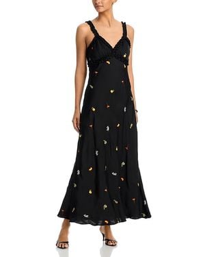 Aqua Embroidered Maxi Dress - Black